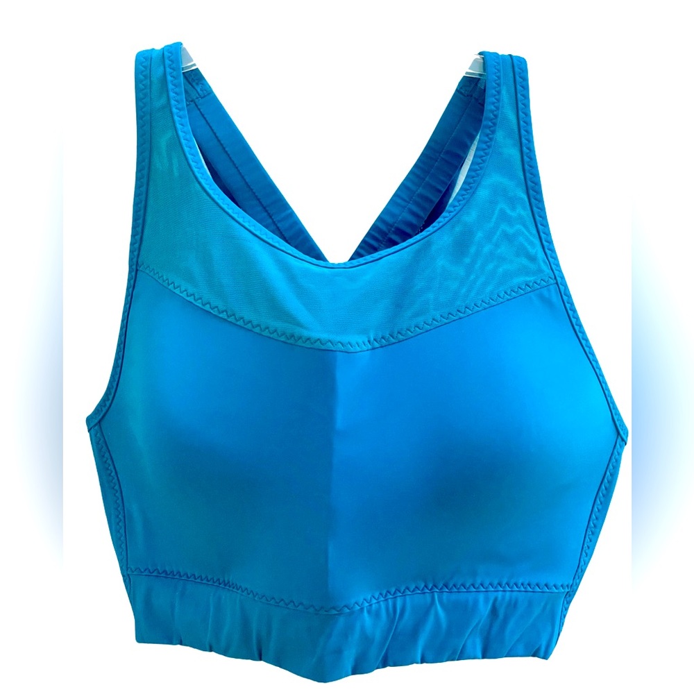 Athleta Teal Supportive Sports Bra With Sewn In Cups, Size Large, Mesh Detail